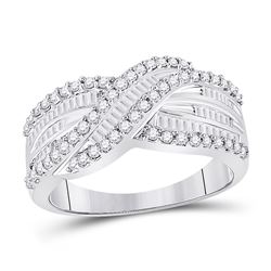 14kt White Gold Round Diamond Crossover Band Ring 3/4 Cttw