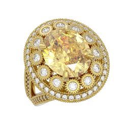 7.87 ctw Canary Citrine & Diamond Victorian Ring 14K Yellow Gold