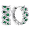 Image 1 : 14kt White Gold Round Emerald Diamond Hoop Earrings 1-3/8 Cttw