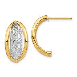 14k Yellow Gold & Rhodium Polished & Diamond Cut Post Earrings