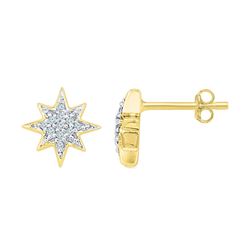 10kt Yellow Gold Round Diamond Starburst Screwback Earrings 1/10 Cttw