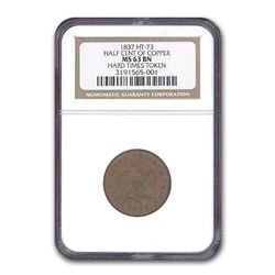 1837 Hard Times Token MS-63 NGC (BN, Half Cent of Copper, HT-73)