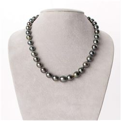 Dark Silver and Peacock Green Drop Tahitian Pearl Necklace, 18", 8.1-10.7mm, AA+/AAA Quality