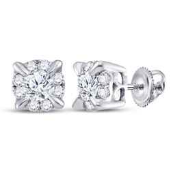 14kt White Gold Round Diamond Halo Solitaire Earrings 1/4 Cttw
