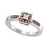 Image 1 : 10kt White Gold Round Brown Diamond Square Cluster Ring 1/4 Cttw