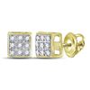 Image 1 : 10kt Yellow Gold Mens Round Diamond Square Cluster Stud Earrings 1/20 Cttw