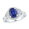Image 1 : Sterling Silver Oval Lab-Created Blue Sapphire Solitaire Ring 1-5/8 Cttw