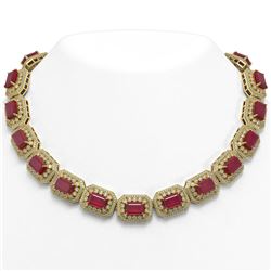 137.65 ctw Certified Ruby & Diamond Victorian Necklace 14K Yellow Gold