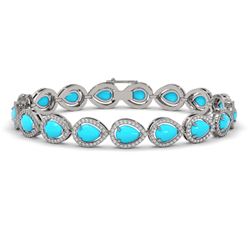 13.19 ctw Turquoise & Diamond Micro Pave Halo Bracelet 10k White Gold