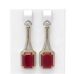13.09 ctw Ruby & Diamond Earrings 18K Yellow Gold
