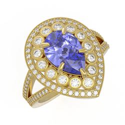 4.52 ctw Certified Tanzanite & Diamond Victorian Ring 14K Yellow Gold