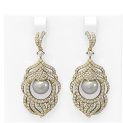 3.52 ctw Diamond & Pearl Earrings 18K Yellow Gold