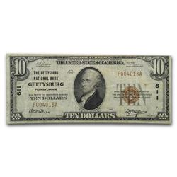1929 Type 1 $10 Gettysburg, PA VF (CH#611)