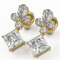 2.75 ctw Princess Cut Diamond Designer Earrings 18K Yellow Gold