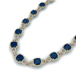 56 ctw Sapphire & VS/SI Diamond Necklace 14K Yellow Gold