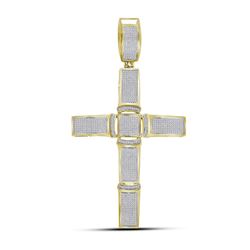 10kt Yellow Gold Mens Round Diamond Roman Cross Religious Charm Pendant 1-1/2 Cttw