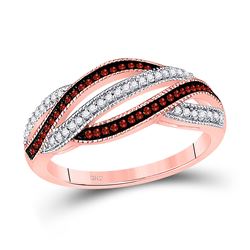 10kt Rose Gold Round Red Color Enhanced Diamond Fashion Band Ring 1/4 Cttw