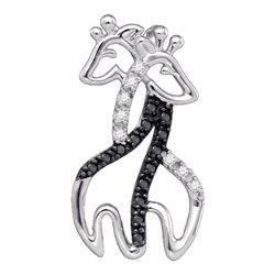 10kt White Gold Round Black Color Enhanced Diamond Animal Pendant 1/10 Cttw