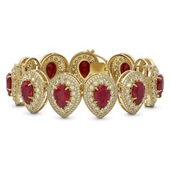 56.04 ctw Certified Ruby & Diamond Victorian Bracelet 14K Yellow Gold
