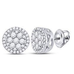 10kt White Gold Round Diamond Flower Cluster Earrings 3/8 Cttw