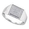 Image 1 : Sterling Silver Mens Round Diamond Square Frame Cluster Ring 1/4 Cttw
