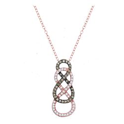 10kt Rose Gold Round Brown Diamond Double Vertical Infinity Pendant 1/4 Cttw