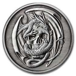 1 oz Silver Antique Round - Anne Stokes Dragons: Skull Embrace