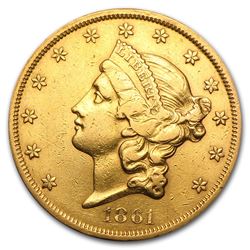 1861 $20 Liberty Gold Double Eagle XF Details (Cleaned)
