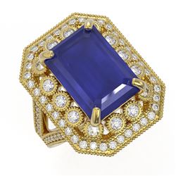 11.98 ctw Certified Sapphire & Diamond Victorian Ring 14K Yellow Gold