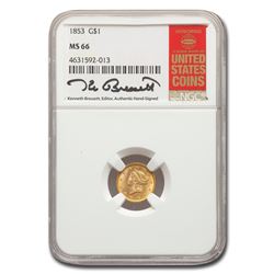 1853 $1 Liberty Head Gold MS-66 NGC