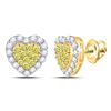 Image 1 : 14kt Yellow Gold Round Yellow Diamond Heart Cluster Earrings 1-1/3 Cttw