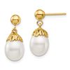 Image 1 : 14k Yellow Gold White Rice Pearl Dangle Post Earrings - 7-8 mm