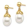 Image 2 : 14k Yellow Gold White Rice Pearl Dangle Post Earrings - 7-8 mm