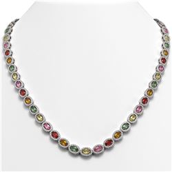 22.62 ctw Multi Color Sapphire & Diamond Micro Pave Necklace 10k White Gold