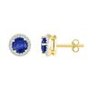 Image 1 : 10kt Yellow Gold Round Lab-Created Blue Sapphire Diamond Stud Earrings 1-1/2 Cttw