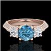 Image 2 : 1.81 ctw Intense Blue Diamond Art Deco 3 Stone Ring 18k Rose Gold