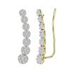 Image 1 : 10kt Yellow Gold Round Diamond Cluster Climber Earrings 1/2 Cttw