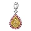 Image 1 : 14kt White Gold Round Yellow Pink Diamond Teardrop Cluster Pendant 1/2 Cttw