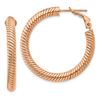 Image 1 : 14k Rose Gold Twisted Round Omega Back Hoop Earrings - 25 mm