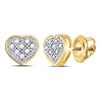Image 1 : 10kt Yellow Gold Round Diamond Heart Cluster Screwback Earrings 1/20 Cttw