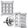 Image 1 : 10kt White Gold Round Diamond Square Cluster Stud Earrings 1/2 Cttw