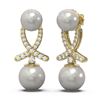 Image 2 : 1.3 ctw Pearl & Diamond Earrings 18K Yellow Gold
