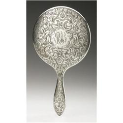 An Alvin Co. Silver Hand Mirror and Brush An American Silver Hand Mirror and Brush