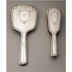 A Whiting Silver Hand Mirror and Brush An American Silver Hand Mirror and Brush