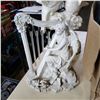Image 2 : BOX OF GARDEN DECOR INLCUDING 2 OWLS, DOVES, AND HARP PLAYER