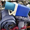 Image 3 : LOT OF SLEEPING BAGS, COOLER AND BLUE FOAM ROLL