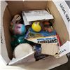 Image 2 : BOX OF TOYS WOOD AIRPLANE KIT, DRUM, SLIP AND SLIDE, INFLATEABLE POOL TOY