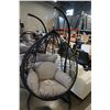 Image 2 : BRAND NEW OUTDOOR RATTAN TEAR DROP HANGING CHAIR W/ LIGHT GREY CUSHION - RETAIL $899 RATED FOR 300LB