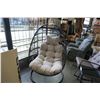 Image 2 : BRAND NEW OUTDOOR MODERN FOLDABLE HANGING CHAIR W/ LIGHT GREY CUSHIONS - RETAIL $949 AND RATED FOR 3