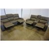Image 7 : BRAND NEW PERTH GREY FABRIC 3 PIECE RECLINING SOFA SET LOVESEAT W/ CONSOLE - RETAIL $3099